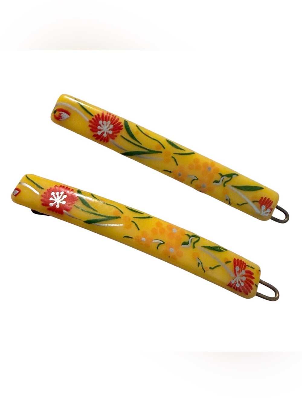 1970’s French Floral Hair Clips Barrettes in Yellow, 2.5” , Deadstock, Unworn